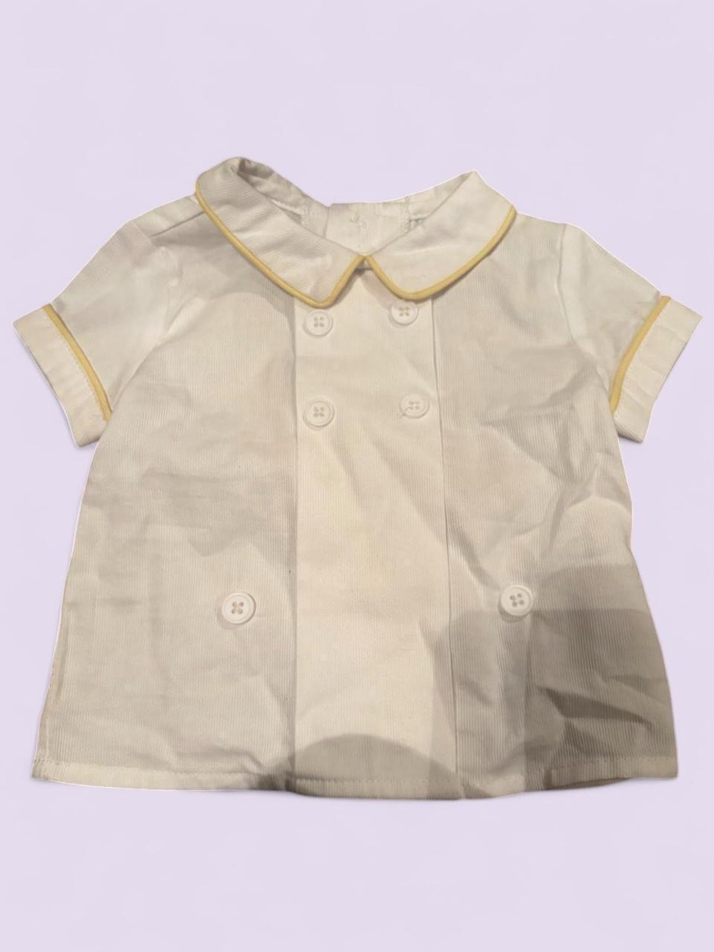 Edgehill Collection Cream Short-Sleeve Blouse with Yellow Piping